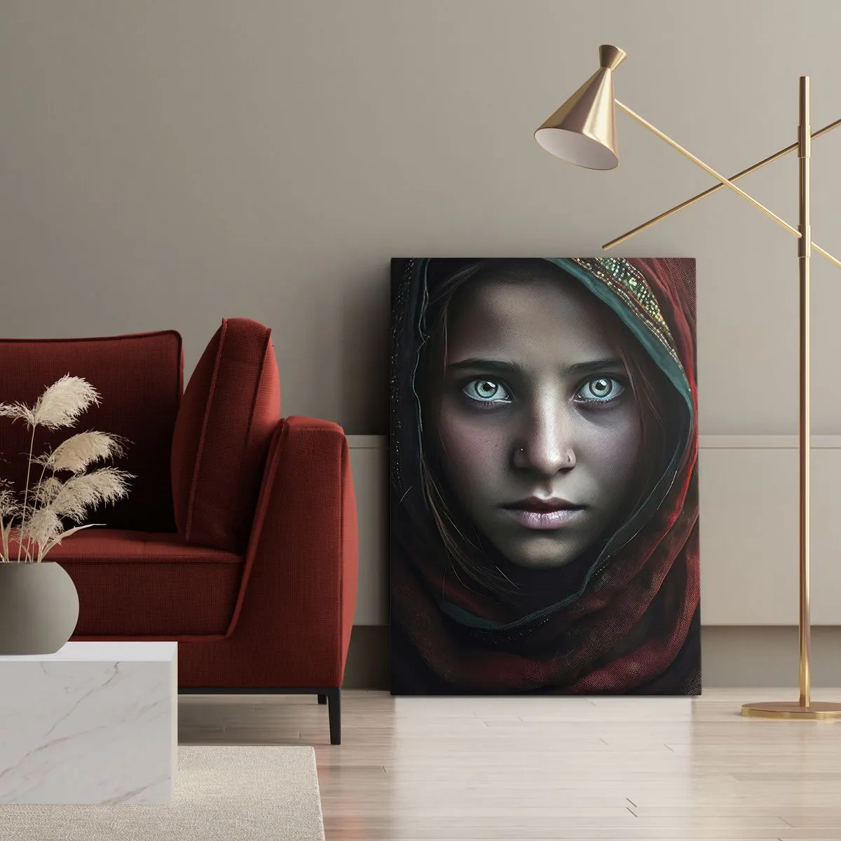 Impression sur toile - Image sur toile - Portrait d'une femme au regard intense aux couleurs chaudes - 50x70cm - Princesse orientale - Décoration murale moderne pour le salon et la chambre ARTTOR