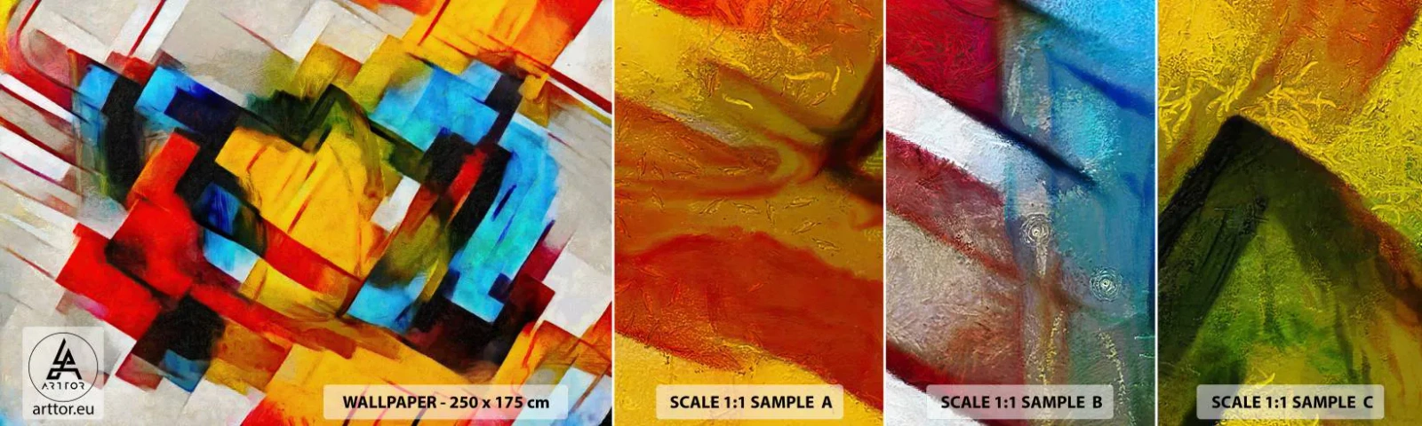 Échantillon de Papier Peint Autocollant Deluxe Sticker - Une superposition multicolore - Abstraction, Cubisme, Morceau - 100x30 cm