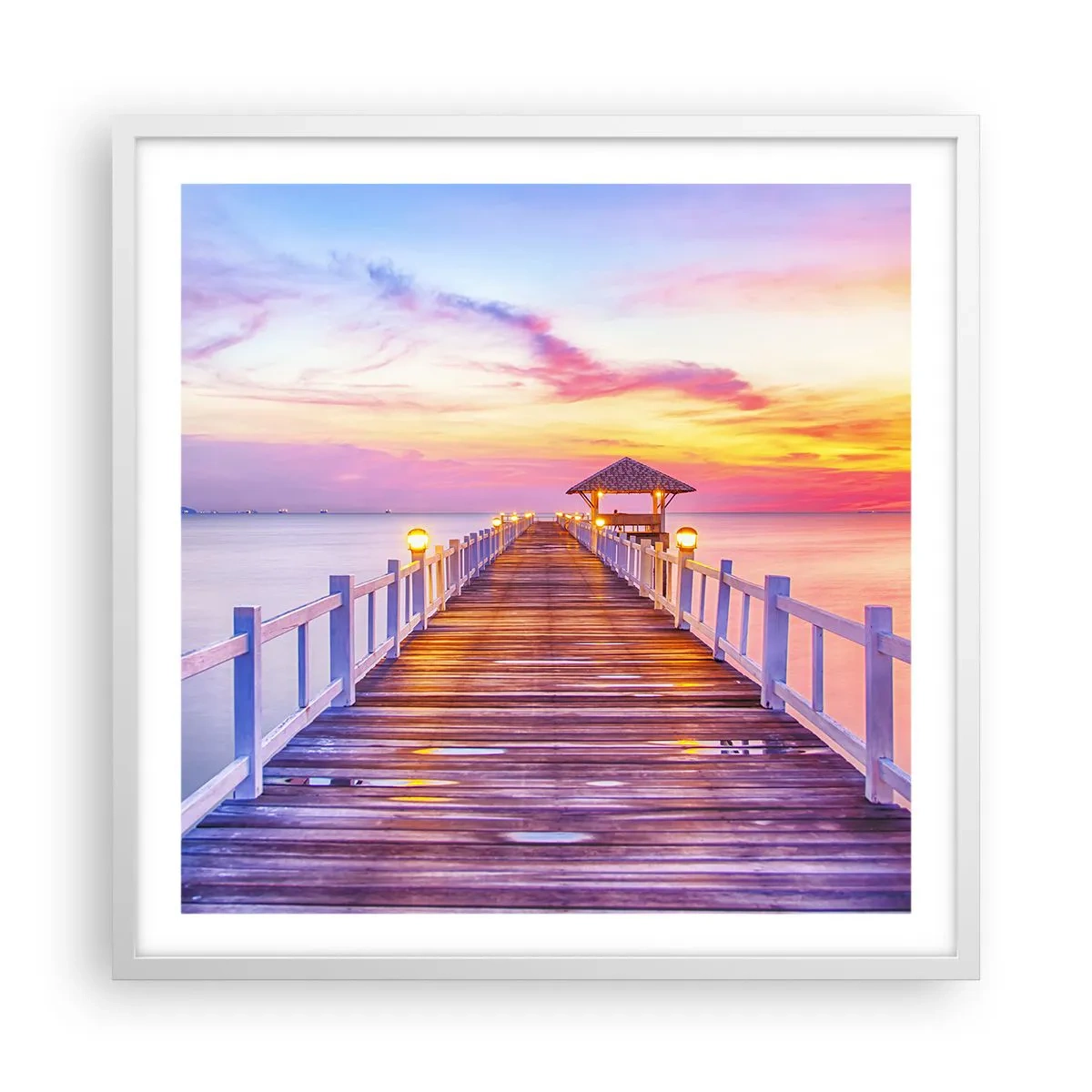 Affiche dans un cadre blanc - Poster - Le silence lilas-doré du soir - 60x60 cm