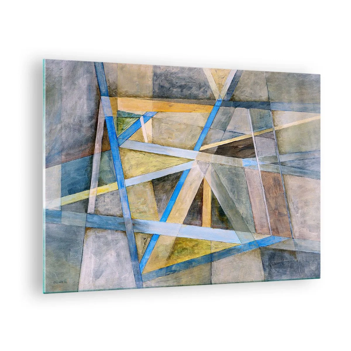 Impression sur verre - Image sur verre - Composition abstraite avec des formes géométriques - 70x50cm - Tout droit ou en diagonale ? - Décoration murale moderne pour le salon et la chambre ARTTOR