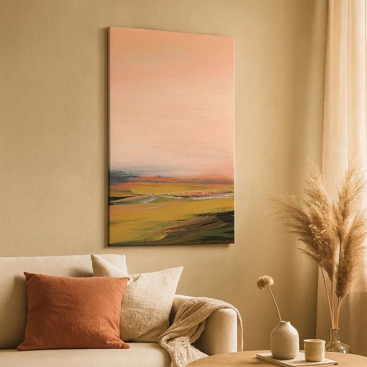 Impression sur toile - Image sur toile - Un paysage aux tons roses et dorés - 50x70cm - Dans les tons de roses - Décoration murale moderne pour le salon et la chambre ARTTOR