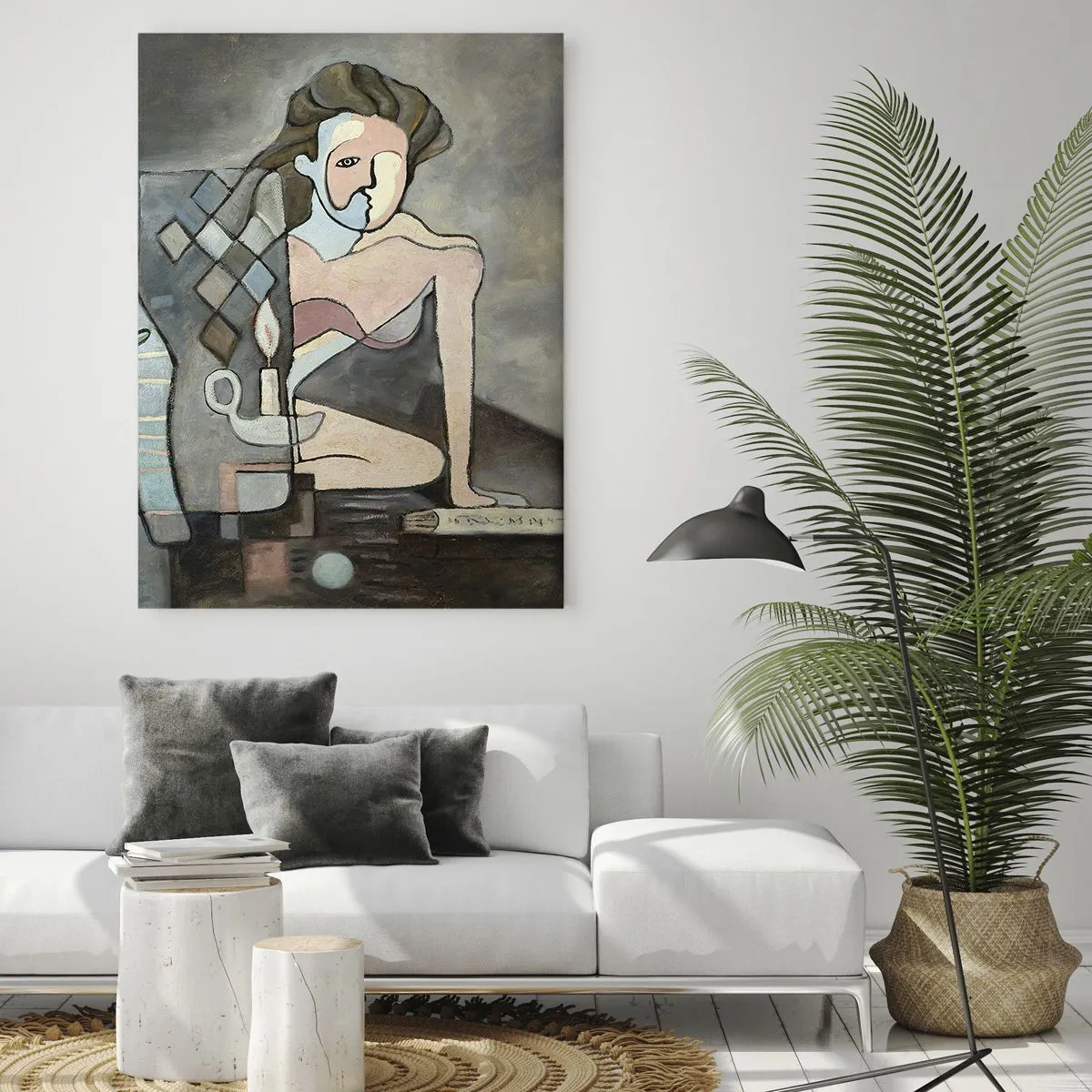 Impression sur verre - Image sur verre - Une scène abstraite avec deux personnages dans un style cubiste. - 50x70cm - Mosaïque d'esprit et de matière - Décoration murale moderne pour le salon et la chambre ARTTOR