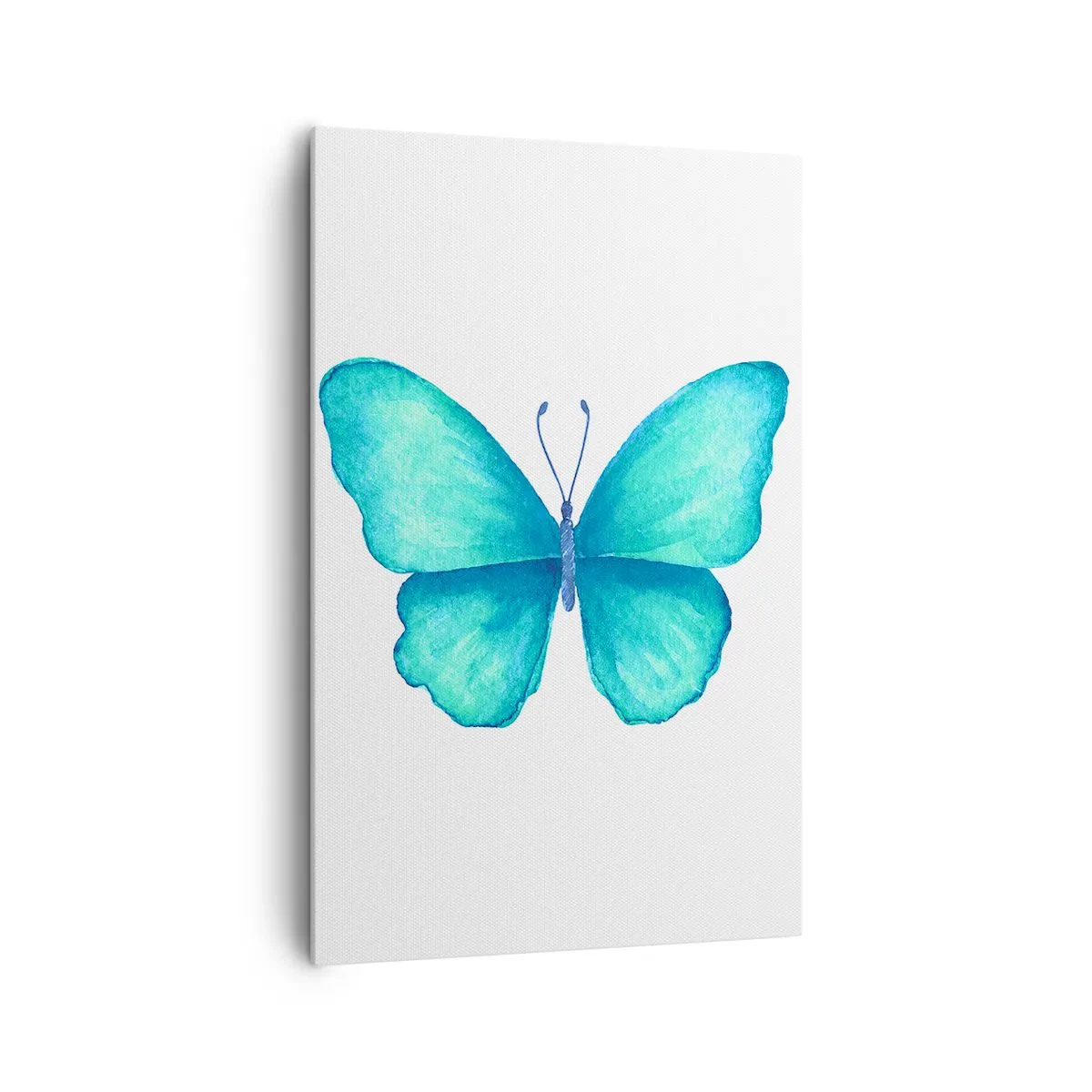 Impression sur toile - Image sur toile - Papillon bleu en style aquarelle sur fond blanc - 80x120cm - Nature turquoise - Décoration murale moderne pour le salon et la chambre ARTTOR