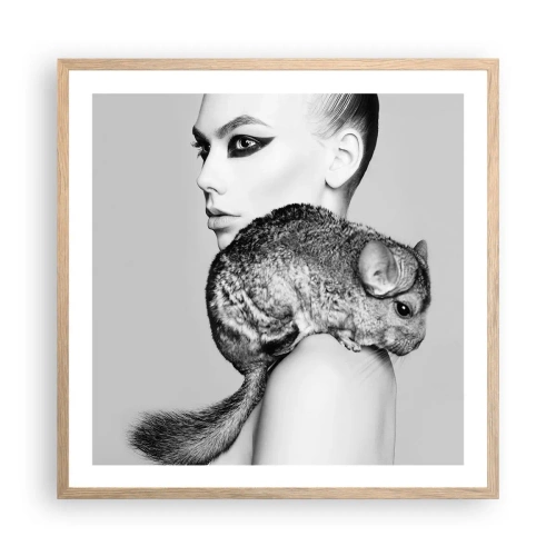 Affiche dans un chêne clair - Poster - Dame au chinchilla - 60x60 cm