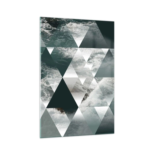 Impression sur verre - Image sur verre - Motif géométrique avec un motif de vagues dans des tons de vert - 70x100cm - Point de vue de cristal - Décoration murale moderne pour le salon et la chambre ARTTOR