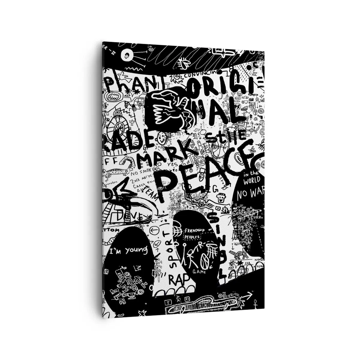 Impression sur toile - Image sur toile - Graphiques en noir et blanc avec des motifs graffitis - 80x120cm - La richesse des rues - Décoration murale moderne pour le salon et la chambre ARTTOR