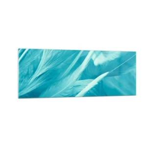 Impression sur verre - Image sur verre - Gros plan de délicates plumes turquoises - 140x50cm - Se noyer dans les plumes - Décoration murale moderne pour le salon et la chambre ARTTOR