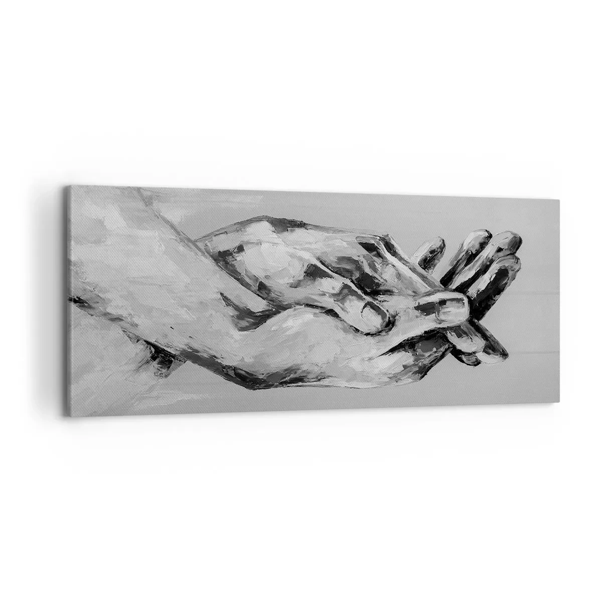 Impression sur toile - Image sur toile - Une composition en noir et blanc de deux mains jointes sur un fond clair. - 120x50cm - Début... - Décoration murale moderne pour le salon et la chambre ARTTOR
