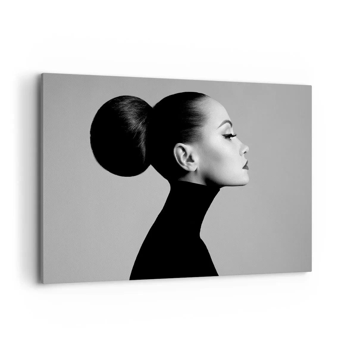 Impression sur toile - Image sur toile - Profil d'une femme en noir et blanc avec un chignon élégant - 120x80cm - Néfertiti moderne - Décoration murale moderne pour le salon et la chambre ARTTOR