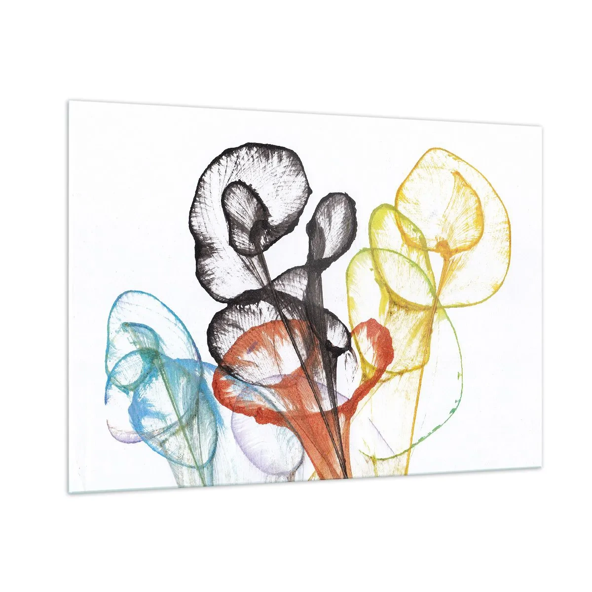 Impression sur verre - Image sur verre - Fleurs colorées et translucides dans un style artistique - 100x70cm - Fleurs avec une âme - Décoration murale moderne pour le salon et la chambre ARTTOR