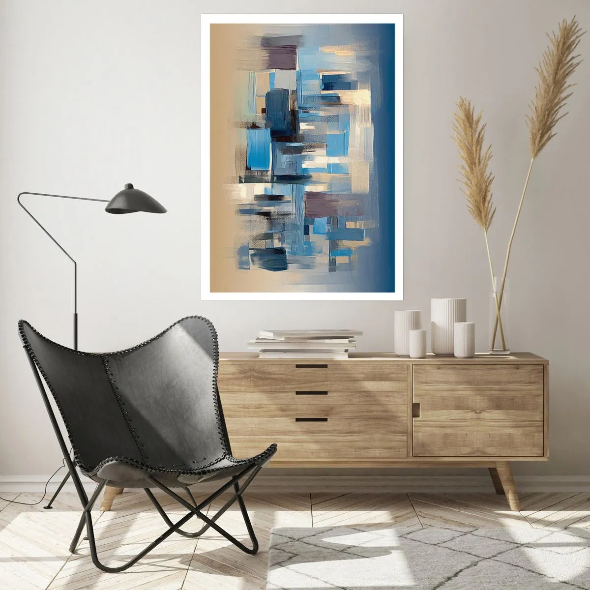 Affiche - Poster - Composition géométrique abstraite dans les tons de bleu - 50x70cm - Construction bleue - Décoration murale moderne pour le salon et la chambre ARTTOR