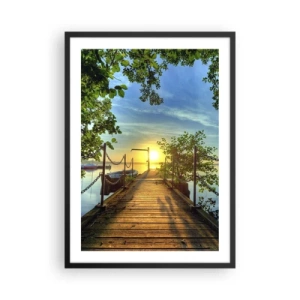 Affiche dans un cadre noir - Poster - Jetée en bois sur le lac au coucher du soleil - 50x70cm - L'ouest au-dessus de l'eau - Décoration murale moderne pour le salon et la chambre ARTTOR