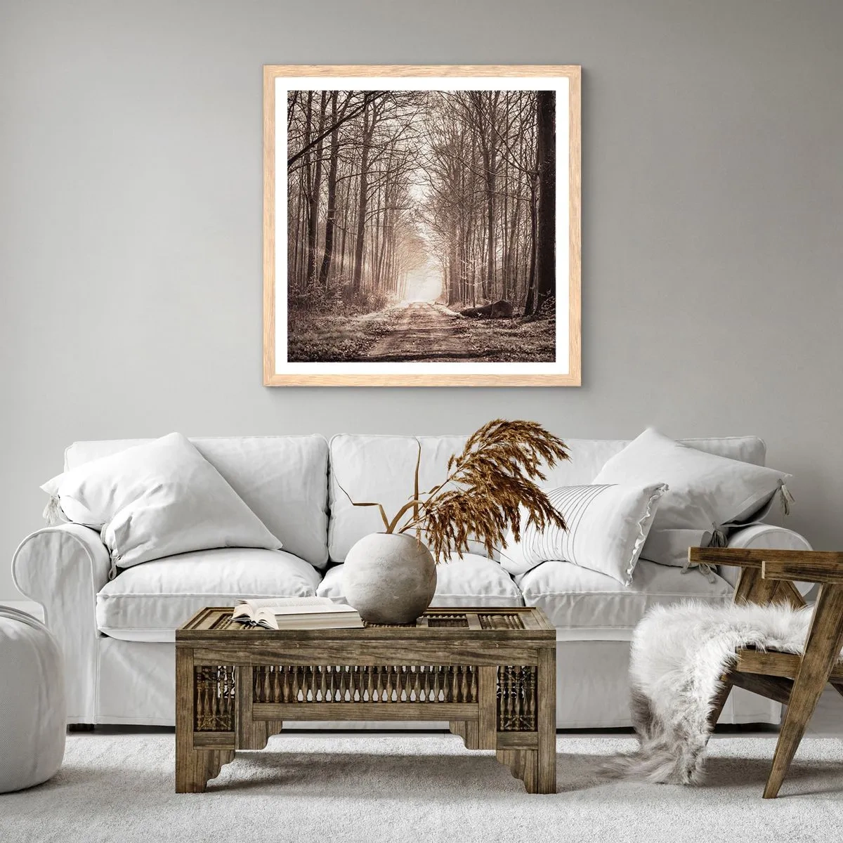 Affiche dans un chêne clair - Poster - Cathédrale de la forêt - 40x40 cm