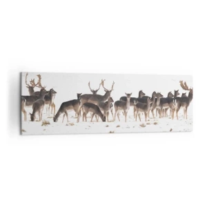 Impression sur toile - Image sur toile - Un troupeau de cerfs sur fond de neige - 160x50cm - Les fêtes approchent ? - Décoration murale moderne pour le salon et la chambre ARTTOR