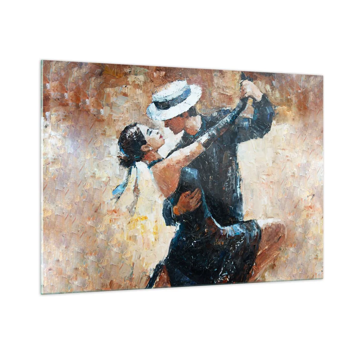 Impression sur verre - Image sur verre - Un couple dansant dans un style élégant avec une touche classique - 100x70cm - À la Rudolf Valentino - Décoration murale moderne pour le salon et la chambre ARTTOR