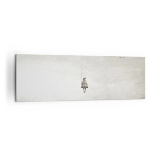 Impression sur toile - Image sur toile - Une figure sur une balançoire suspendue dans l'espace - 160x50cm - Enfant en nous - Décoration murale moderne pour le salon et la chambre ARTTOR