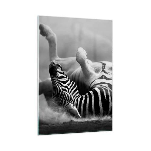 Impression sur verre - Image sur verre - Un zèbre couché dans la savane africaine - 50x70cm - Pas uniquement le cheval en rirait - Décoration murale moderne pour le salon et la chambre ARTTOR