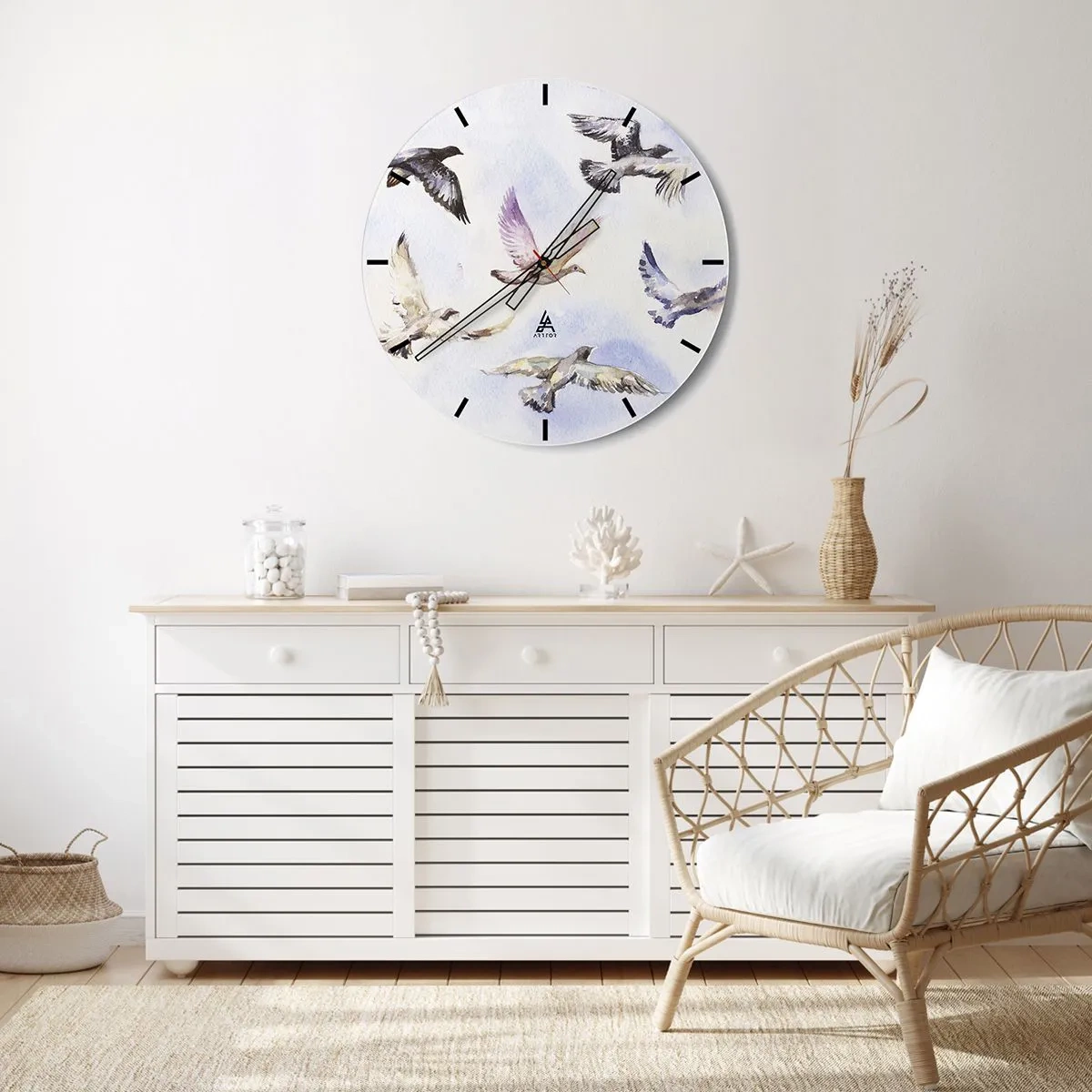 Horloge murale - Pendule murale - Liberté en gris et bleu - 40x40 cm