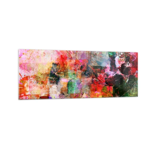 Impression sur verre - Image sur verre - Une composition abstraite aux tons dominants rose et rouge. - 140x50cm - Un voyage à travers les roses - Décoration murale moderne pour le salon et la chambre ARTTOR