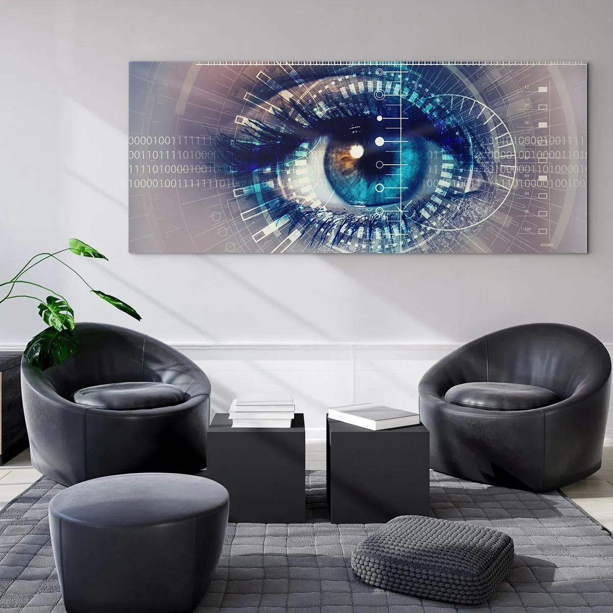 Impression sur verre - Image sur verre - Un œil technologique avec une interface futuriste - 160x50cm - Tu penses que tu me connais - Décoration murale moderne pour le salon et la chambre ARTTOR