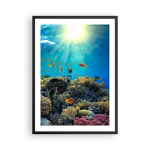 Affiche dans un cadre noir - Poster - Paysage sous-marin avec récif corallien et poissons colorés - 50x70cm - Trésor sous-marin - Décoration murale moderne pour le salon et la chambre ARTTOR
