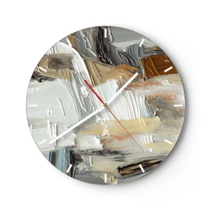 Horloge murale - Pendule murale - Abstraction texturale avec des coups de pinceau aux couleurs naturelles. - 30x30cm - Couches colorées - Décoration murale moderne pour le salon, la cuisine et la chambre ARTTOR