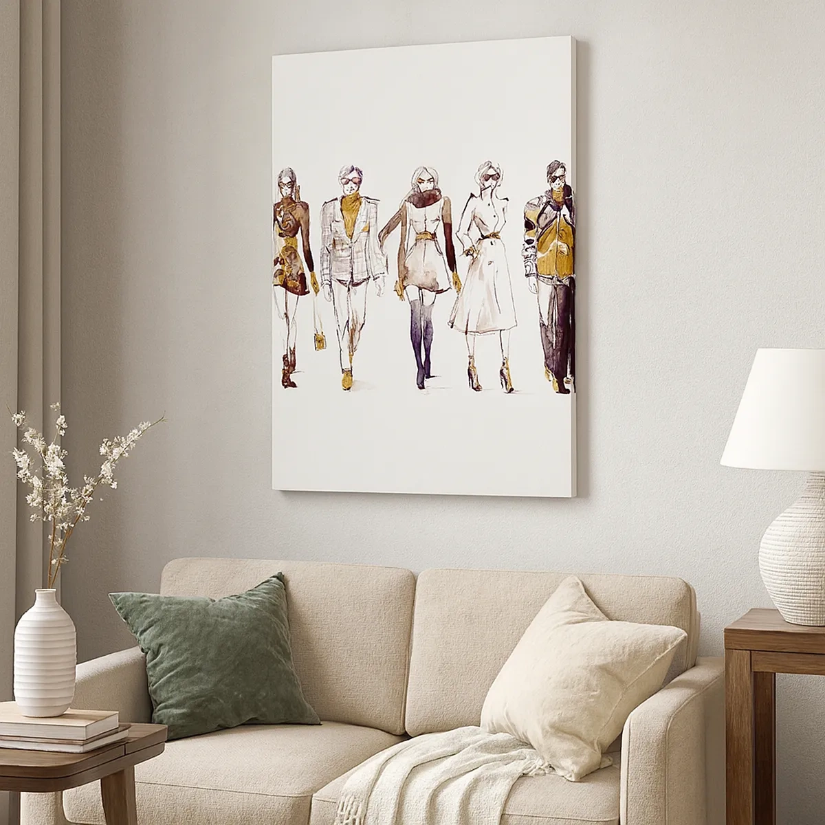 Impression sur toile - Image sur toile - Croquis d'un groupe de personnes en tenues de mode - 50x70cm - Chic décontracté, élégance décontractée - Décoration murale moderne pour le salon et la chambre ARTTOR