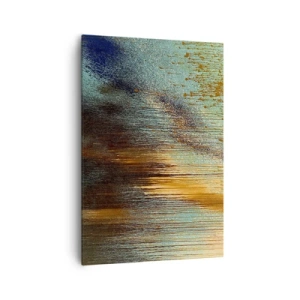 Impression sur toile - Image sur toile - Une composition abstraite de couleurs dans des tons d'or, de marron et de bleu. - 70x100cm - Une composition de couleirs non fortuite - Décoration murale moderne pour le salon et la chambre ARTTOR