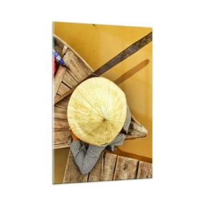 Impression sur verre - Image sur verre - Un bateau traditionnel vu à vol d'oiseau - 80x120cm - La vie sur le fleuve Jaune - Décoration murale moderne pour le salon et la chambre ARTTOR