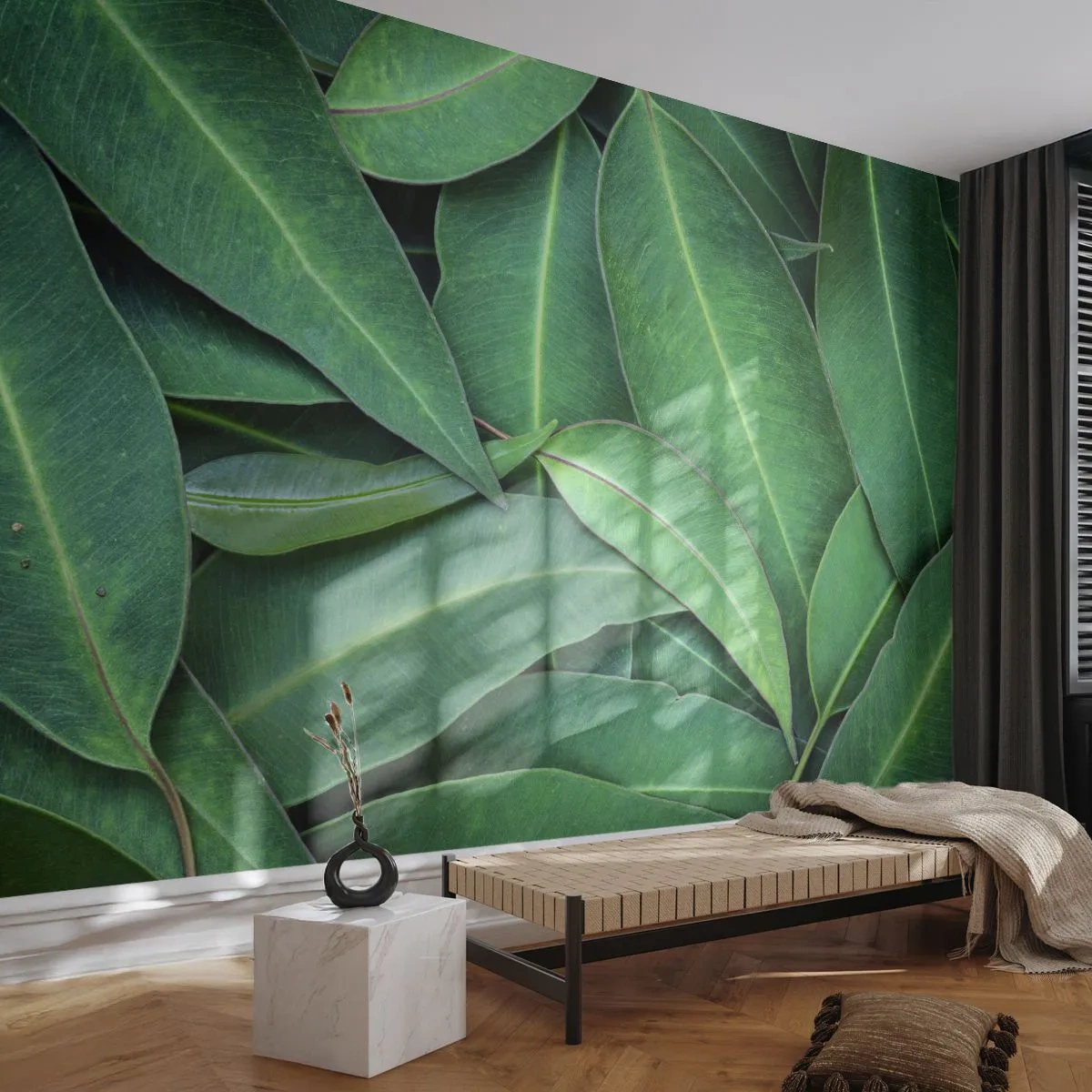 Papier Peint Photo Premium Sand - Juteux et frais - Feuilles, Eucalyptus, Nature - 350x256 cm