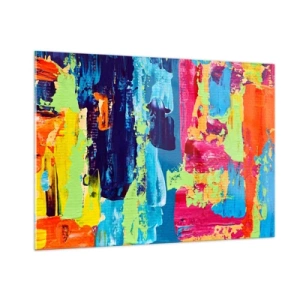 Impression sur verre - Image sur verre - Une illustration d'une peinture abstraite aux couleurs intenses - 100x70cm - La vie est belle! - Décoration murale moderne pour le salon et la chambre ARTTOR