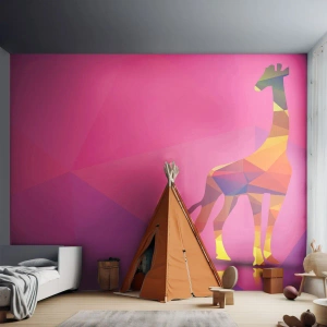 Papier Peint Photo Premium Sand - Silhouette géométrique d'une girafe sur fond rose - 100x70cm - Les nuances de la savane - Décoration murale moderne pour le salon et la chambre ARTTOR