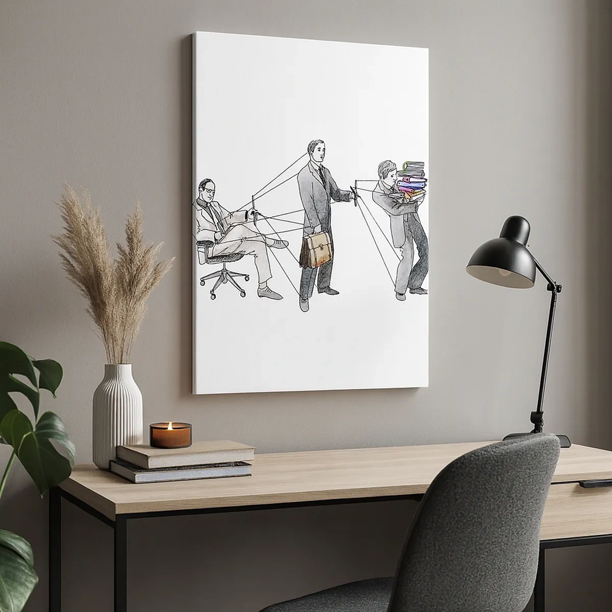 Impression sur toile - Image sur toile - Une illustration montrant des personnes contrôlées comme des marionnettes. - 50x70cm - Chacun a son maître - Décoration murale moderne pour le salon et la chambre ARTTOR