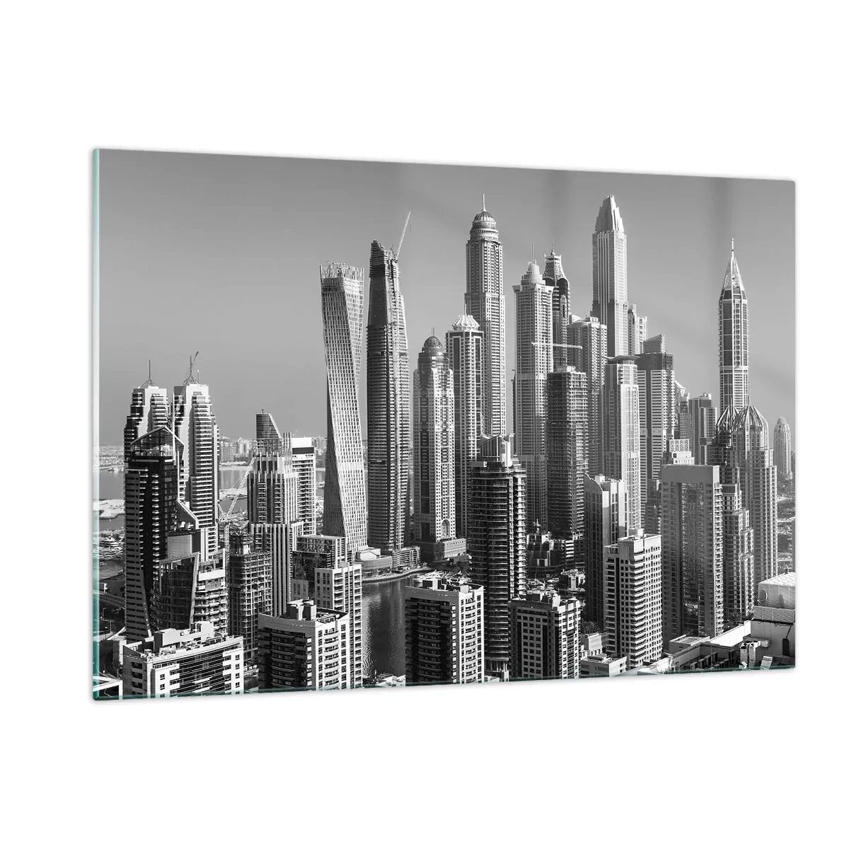 Impression sur verre - Image sur verre - Panorama noir et blanc des gratte-ciels de la ville - 120x80cm - Ville sur le désert - Décoration murale moderne pour le salon et la chambre ARTTOR