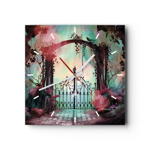 Horloge murale - Pendule murale - Une entrée magique avec un portail en fer forgé entouré d'une végétation mystérieuse - 30x30cm - Jardin secret - Décoration murale moderne pour le salon et la chambre ARTTOR