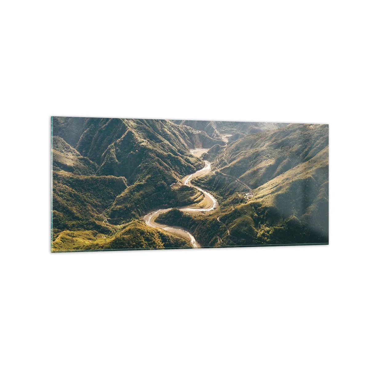 Impression sur verre - Image sur verre - Un paysage de montagne avec une route sinueuse parmi des collines verdoyantes - 120x50cm - Directement du coeur des montagnes - Décoration murale moderne pour le salon et la chambre ARTTOR