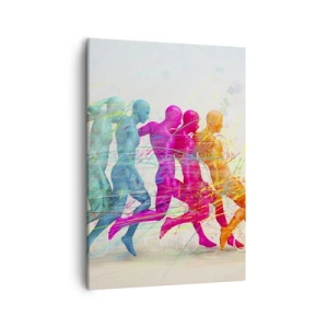 Impression sur toile - Image sur toile - Silhouettes colorées de coureurs en mouvement - 50x70cm - Harmonie du mouvement - Décoration murale moderne pour le salon et la chambre ARTTOR