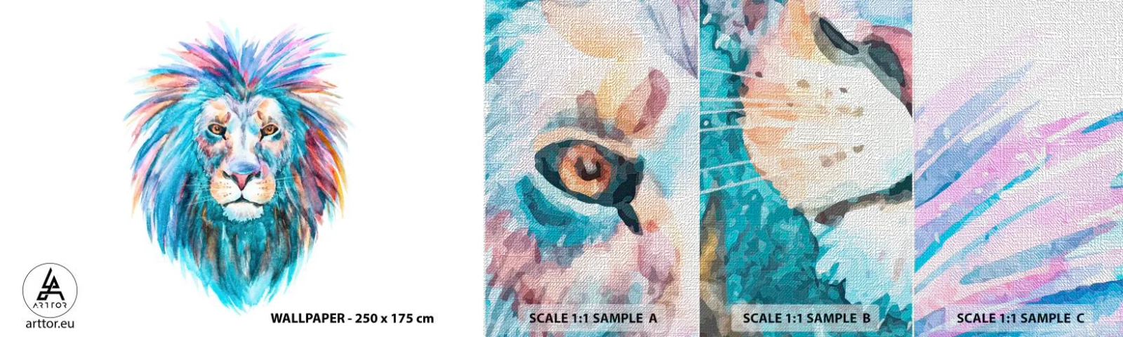 Échantillon de Papier Peint Premium Canvas - Aura électrique - Animaux, Lion, Abstraction - 100x30 cm