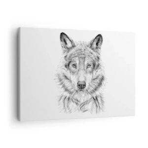 Impression sur toile - Image sur toile - Croquis d'une tête de loup dans un style monochrome sur fond blanc - 70x50cm - Un leader né - Décoration murale moderne pour le salon et la chambre ARTTOR