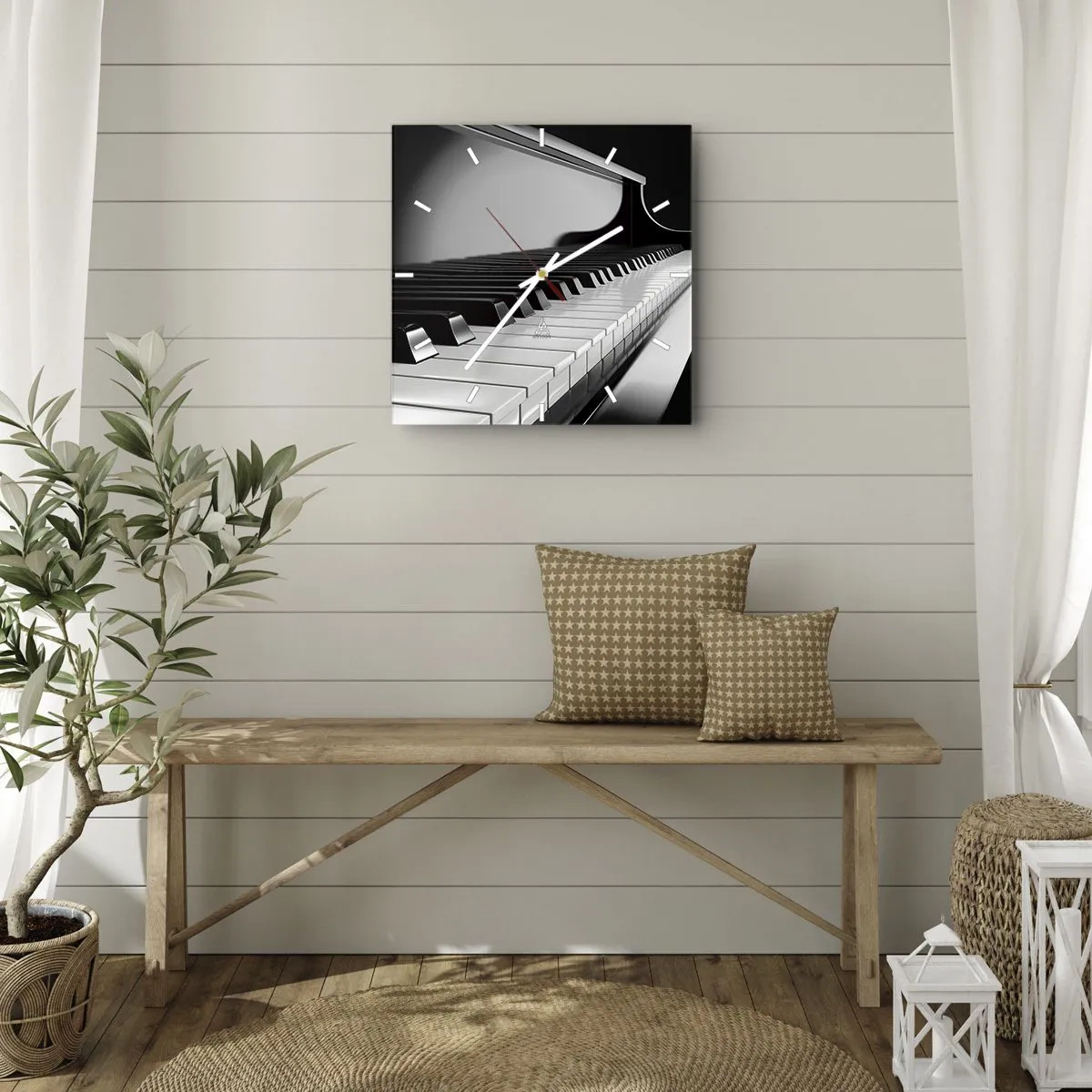 Horloge murale - Pendule murale - Touches de piano dans une élégante photo en noir et blanc - 30x30cm - Harmonie des formes et des couleurs - Décoration murale moderne pour le salon et la chambre ARTTOR