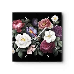 Horloge murale - Pendule murale - Fleurs de différentes couleurs sur fond noir - 30x30cm - D'un jardin anglais - Décoration murale moderne pour le salon et la chambre ARTTOR