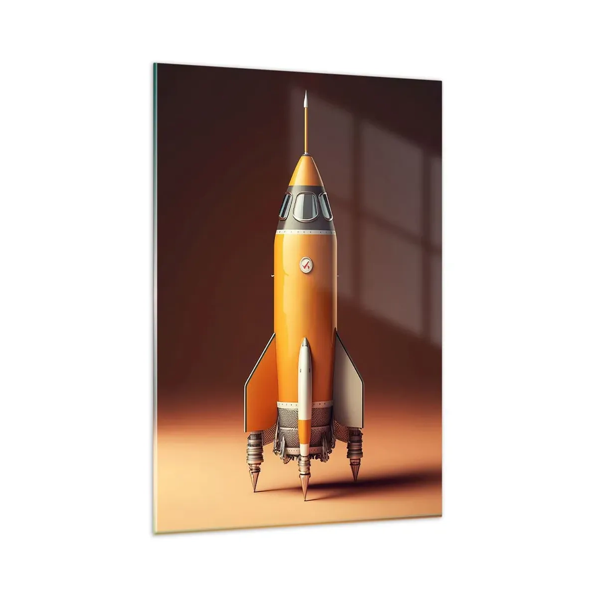 Impression sur verre - Image sur verre - Une fusée de style rétro sur un fond de tons marron - 80x120cm - Ça commence par un rêve - Décoration murale moderne pour le salon et la chambre ARTTOR