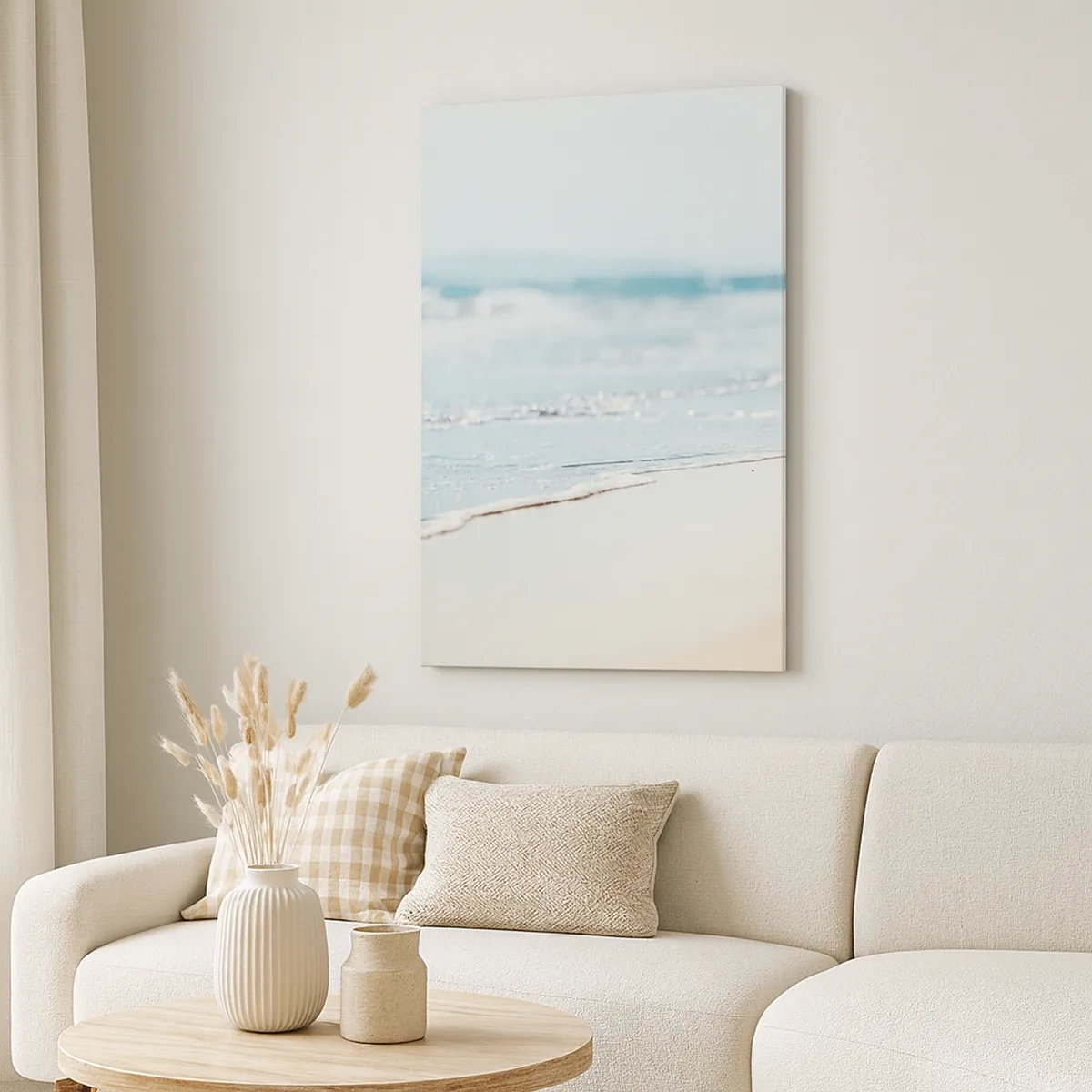 Impression sur toile - Image sur toile - Douces vagues de l'océan sur une plage de sable - 50x70cm - Chaleur et bruissement - Décoration murale moderne pour le salon et la chambre ARTTOR