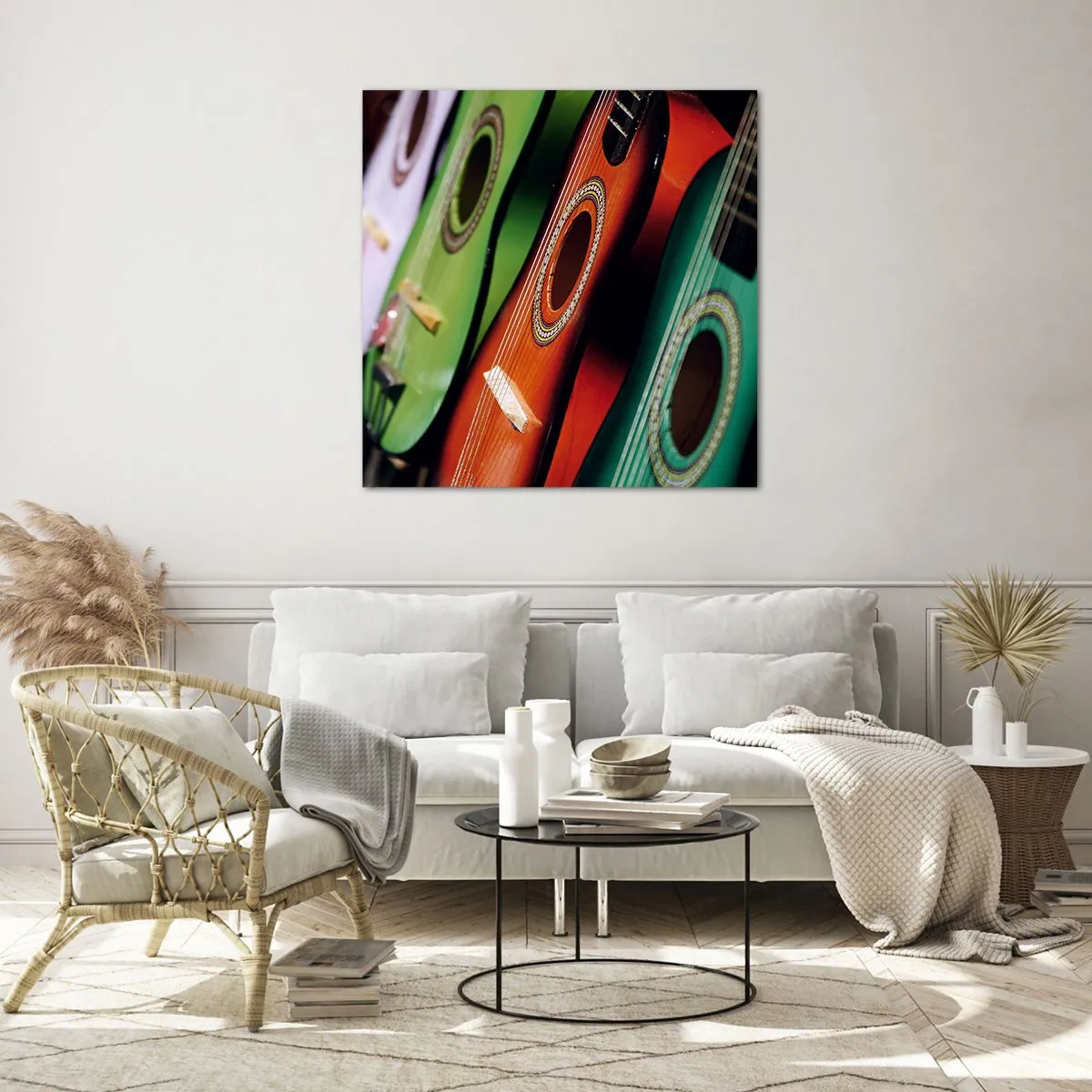 Impression sur verre - Image sur verre - La guitare a plusieurs couleurs - 70x70 cm