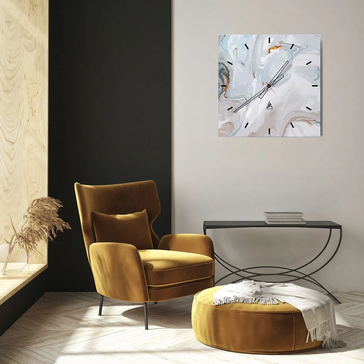 Horloge murale - Pendule murale - Vagues abstraites dans des tons de bleu et de blanc - 30x30cm - Blanc surélevé - Décoration murale moderne pour le salon et la chambre ARTTOR