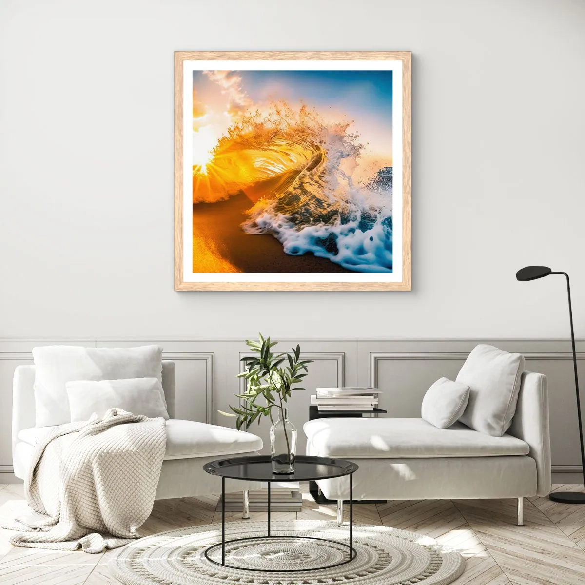 Affiche dans un chêne clair - Poster - S'amuser dans le sable - 60x60 cm