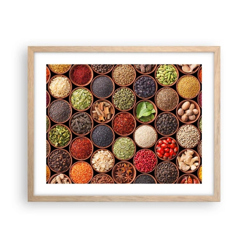 Affiche dans un chêne clair - Poster - Toutes les saveurs du monde - 50x40 cm