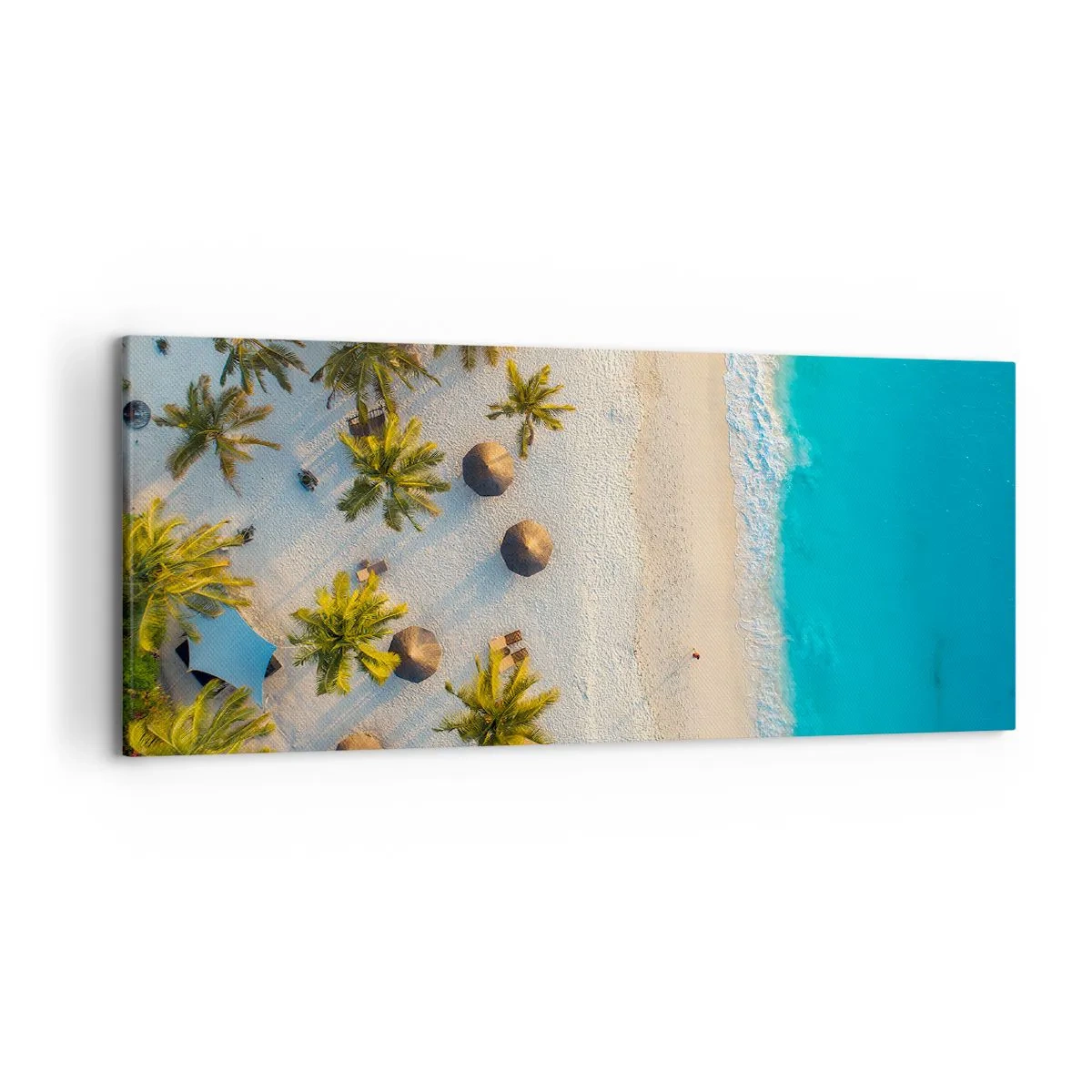Impression sur toile - Image sur toile - Vue d'une plage tropicale avec des palmiers et une mer turquoise - 120x50cm - Bienvenue au paradis - Décoration murale moderne pour le salon et la chambre ARTTOR