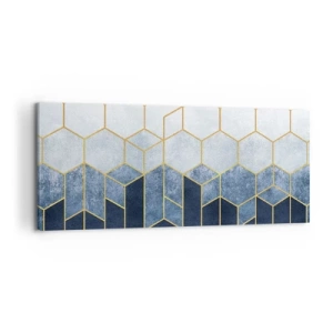 Impression sur toile - Image sur toile - Motif géométrique dans les tons or et bleu marine - 120x50cm - Composition en rythme syncopé - Décoration murale moderne pour le salon et la chambre ARTTOR