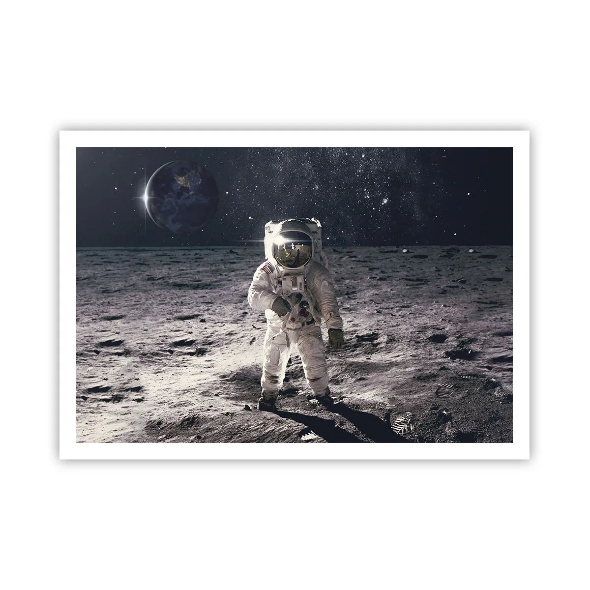 Affiche - Poster - Astronaute à la surface de la Lune avec la Terre en arrière-plan - 100x70cm - Salutations de la lune - Décoration murale moderne pour le salon et la chambre ARTTOR